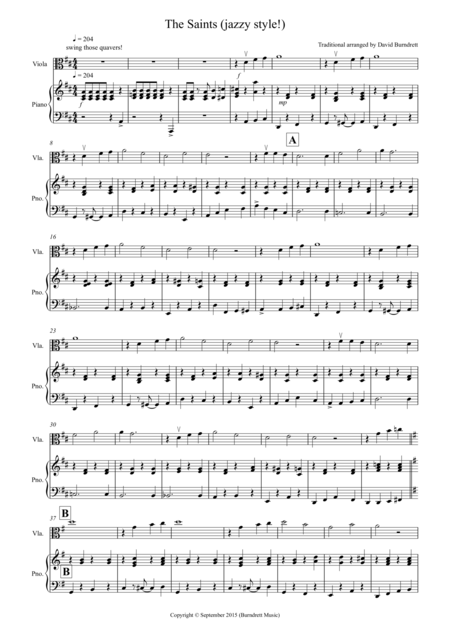 The Saints Jazzy Style For Viola And Piano Sheet Music