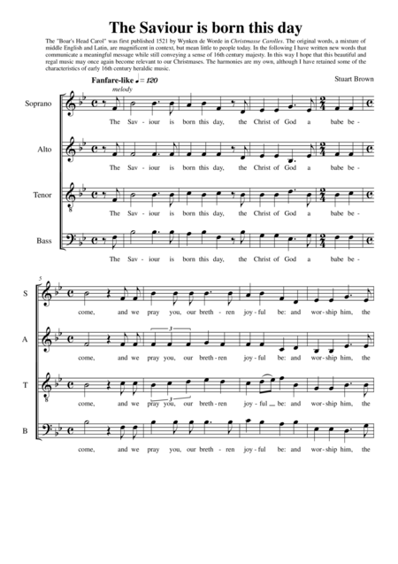 Free Sheet Music The Saviour Is Born This Day