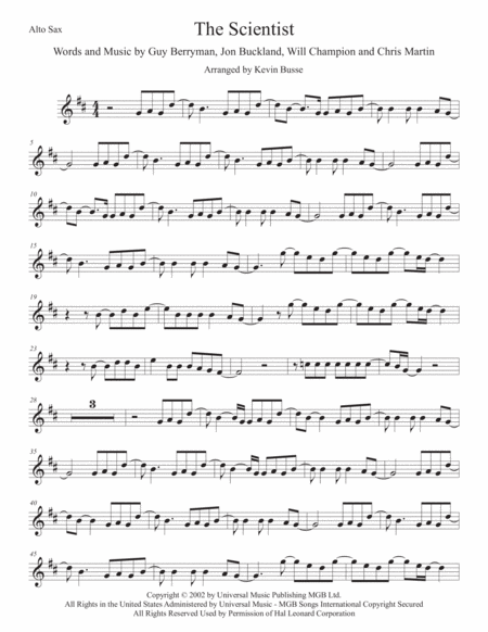 The Scientist Alto Sax Sheet Music