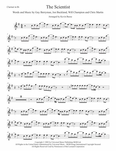 The Scientist Clarinet Sheet Music