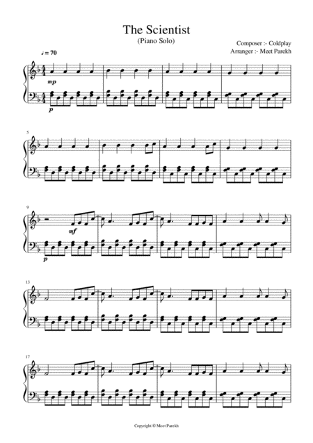 The Scientist Coldplay Piano Solo Sheet Music