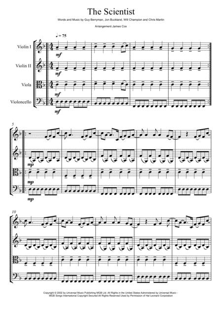 Free Sheet Music The Scientist Coldplay String Quartet