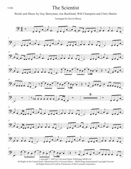 The Scientist Easy Key Of C Cello Sheet Music