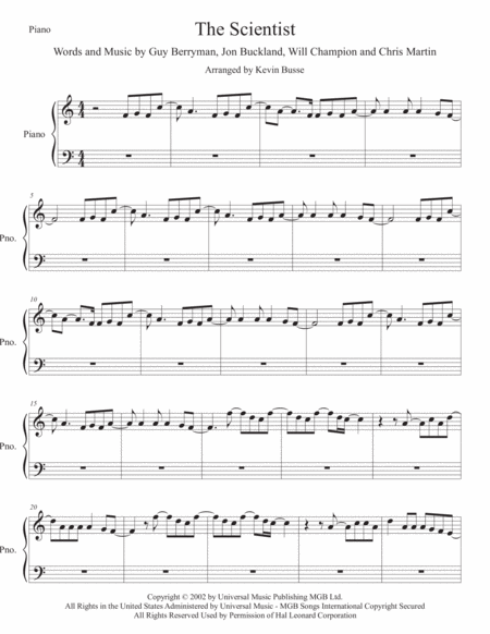 The Scientist Easy Key Of C Piano Sheet Music