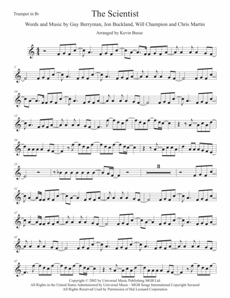 Free Sheet Music The Scientist Easy Key Of C Trumpet
