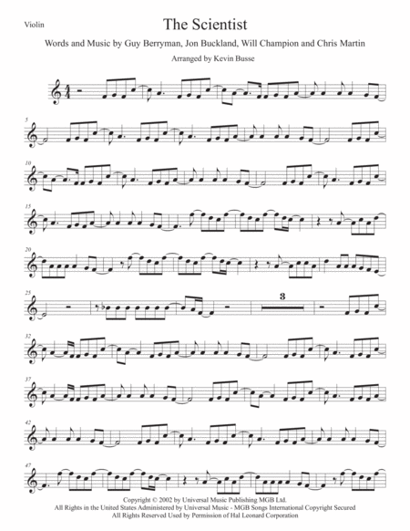 The Scientist Easy Key Of C Violin Sheet Music