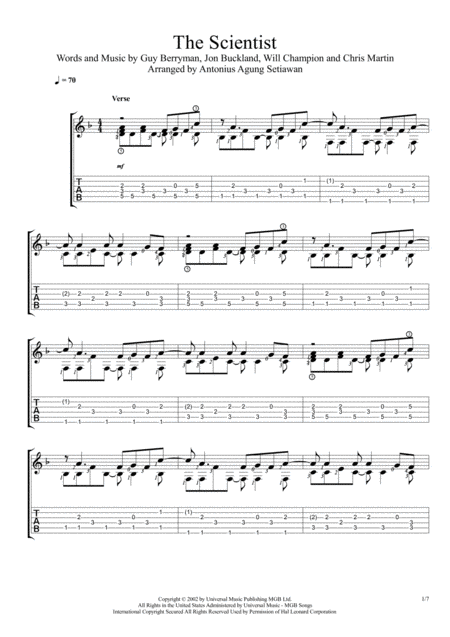 The Scientist Fingerstyle Guitar Solo Sheet Music