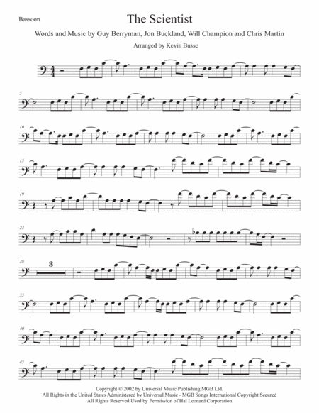 Free Sheet Music The Scientist Original Key Bassoon