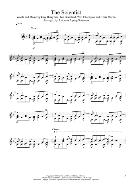 The Scientist Solo Guitar Score Sheet Music