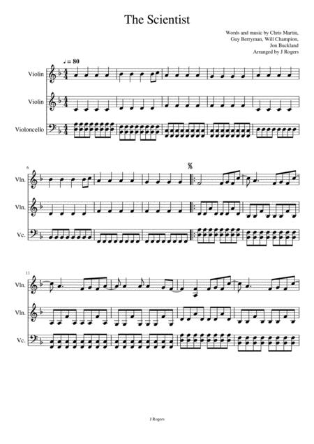 Free Sheet Music The Scientist String Trio 2 Violins Cello