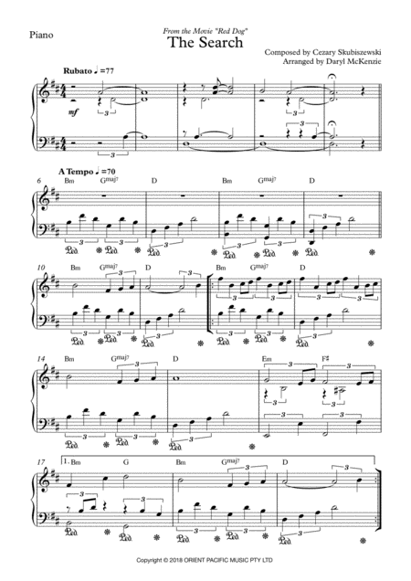 The Search From Red Dog Piano Solo Sheet Music