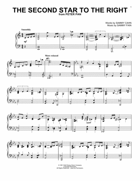 Free Sheet Music The Second Star To The Right From Peter Pan