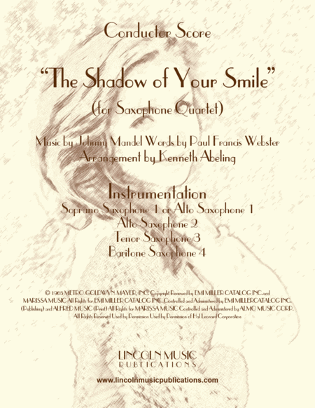 The Shadow Of Your Smile For Saxophone Quartet Satb Or Aatb Sheet Music