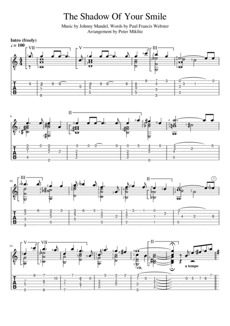 The Shadow Of Your Smile Standard Notation And Tab Sheet Music