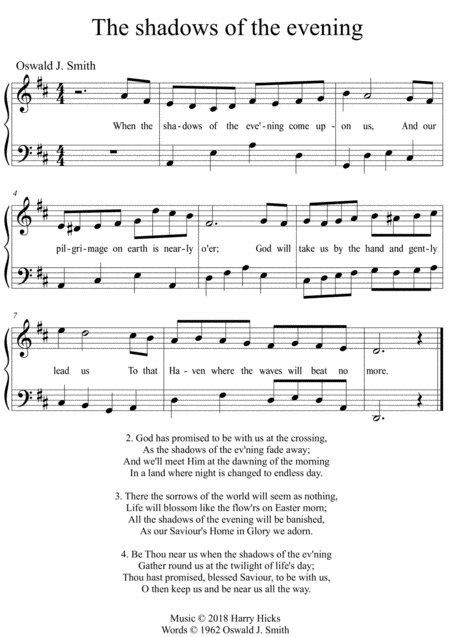 The Shadows Of The Evening A New Tune To A Wonderful Oswald Smith Poem Sheet Music