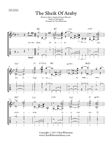 The Sheik Of Araby Jazz Guitar Chord Melody Sheet Music