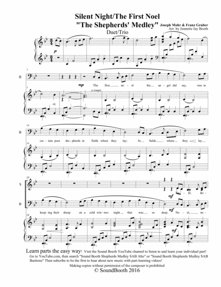 Free Sheet Music The Shepherds Medley The First Noel Silent Night Duet Trio