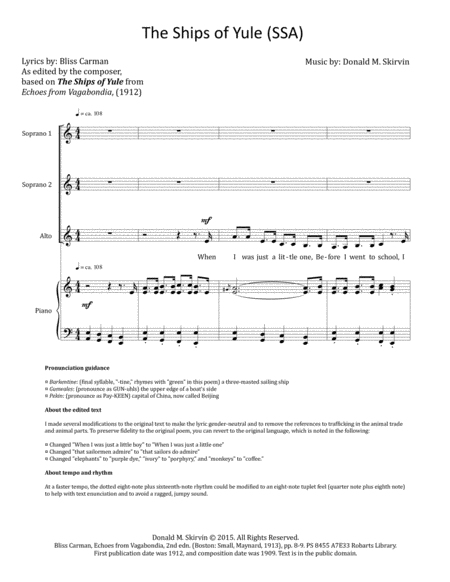 Free Sheet Music The Ships Of Yule Ssa