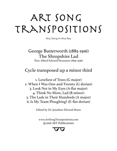 The Shropshire Lad Transposed Up A Minor 3rd Sheet Music