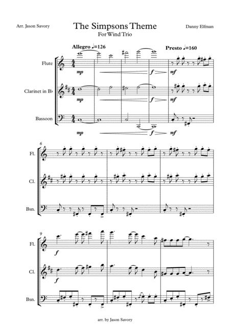 Free Sheet Music The Simpson Theme Wind Trio