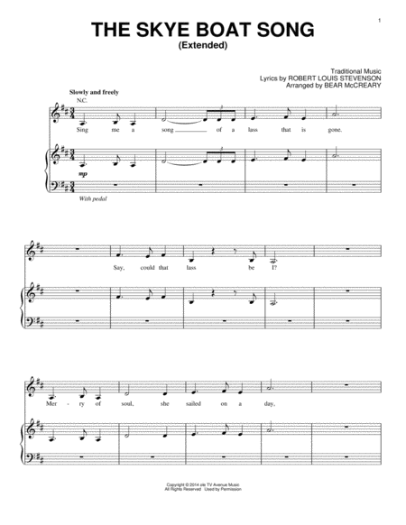 The Skye Boat Song Extended From Outlander Sheet Music