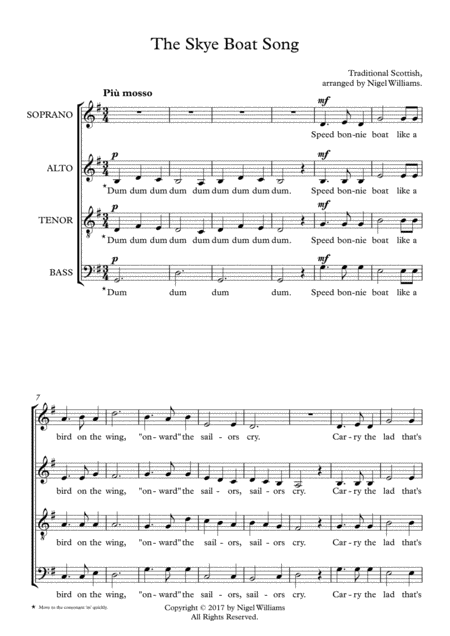 Free Sheet Music The Skye Boat Song For Satb Choir