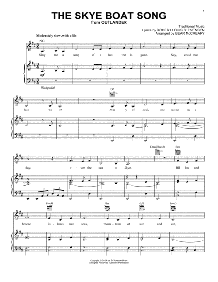 The Skye Boat Song From Outlander Sheet Music