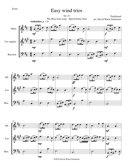 Free Sheet Music The Skye Boat Song Speed Bonny Boat For Double Reed Trio Oboe Cor Anglais Bassoon