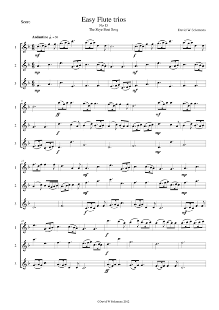 Free Sheet Music The Skye Boat Song Speed Bonny Boat For Flute Trio