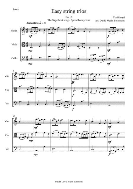 The Skye Boat Song Speed Bonny Boat For String Trio Sheet Music