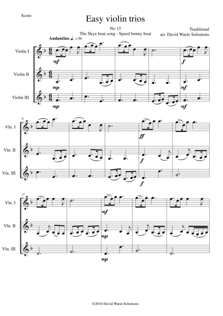 The Skye Boat Song Speed Bonny Boat For Violin Trio Sheet Music