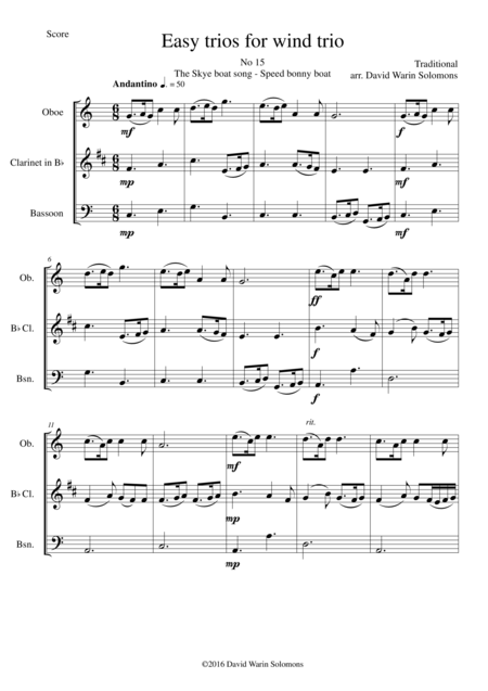 Free Sheet Music The Skye Boat Song Speed Bonny Boat For Wind Trio Oboe Clarinet Bassoon