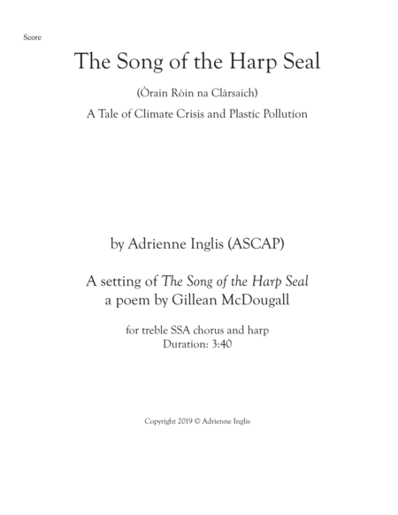 The Song Of The Harp Seal For Ssa And Harp Sheet Music