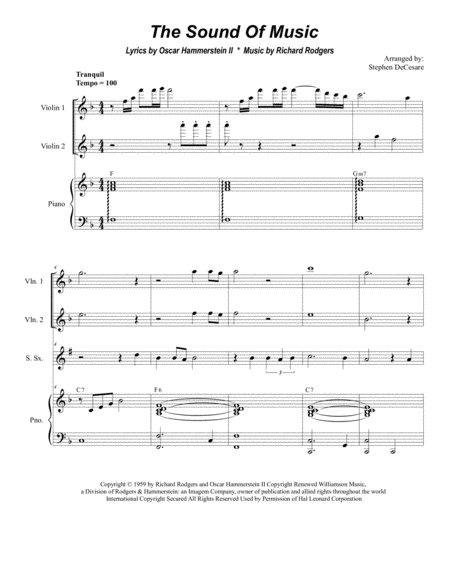 Free Sheet Music The Sound Of Music Duet For Soprano And Tenor Saxophone