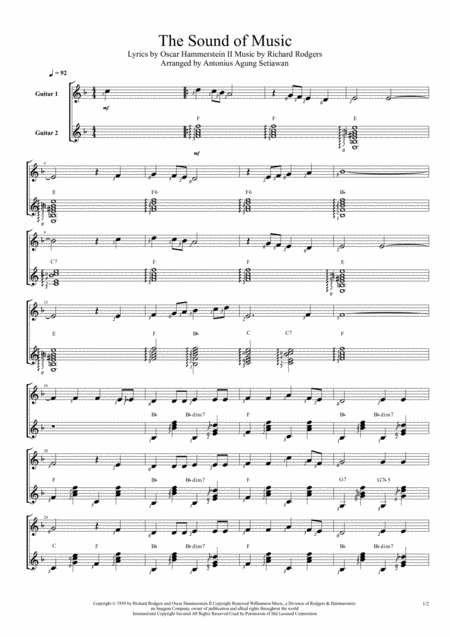 Free Sheet Music The Sound Of Music Duet Guitar Score