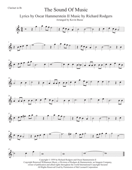 Free Sheet Music The Sound Of Music Easy Key Of C Clarinet