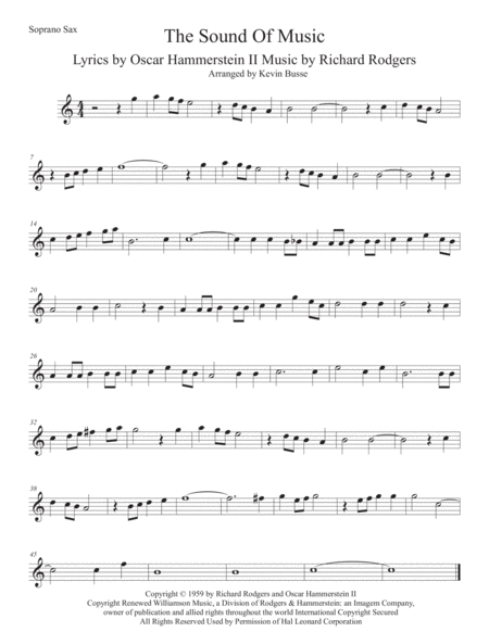 Free Sheet Music The Sound Of Music Easy Key Of C Soprano Sax