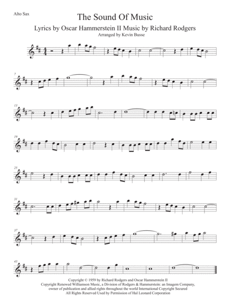 Free Sheet Music The Sound Of Music Original Key Alto Sax