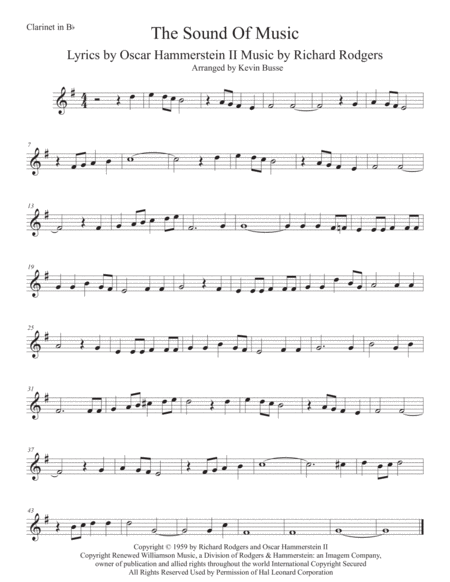 Free Sheet Music The Sound Of Music Original Key Clarinet