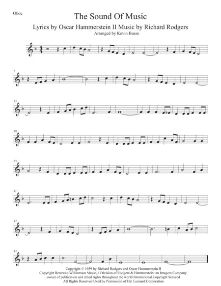 Free Sheet Music The Sound Of Music Original Key Oboe