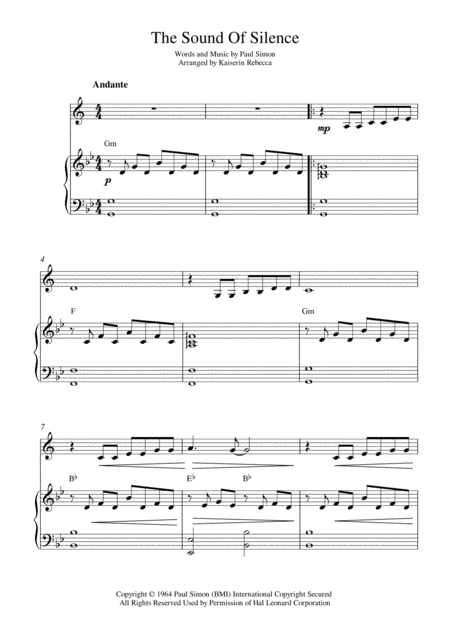 Free Sheet Music The Sound Of Silence Bb Trumpet Solo And Piano Accompaniment