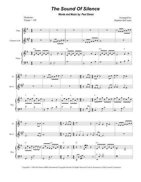 The Sound Of Silence Duet For Flute Bb Clarinet Sheet Music