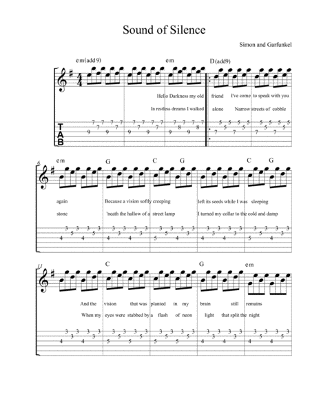 The Sound Of Silence Easy Guitar Sheet Music