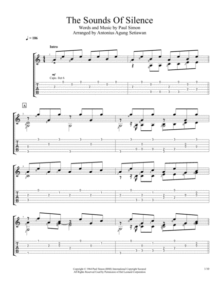 Free Sheet Music The Sound Of Silence Fingerstyle Guitar Solo