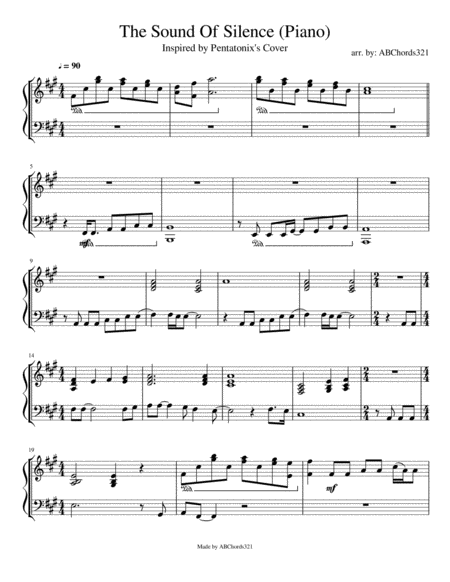 The Sound Of Silence For Piano Pentatonix Sheet Music