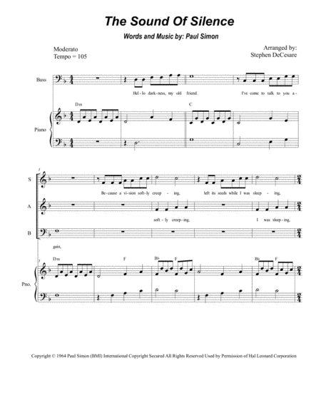 Free Sheet Music The Sound Of Silence For Satb
