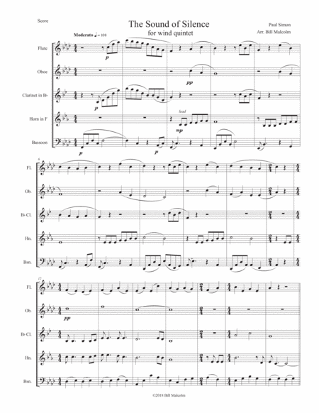 The Sound Of Silence For Wind Quintet Sheet Music