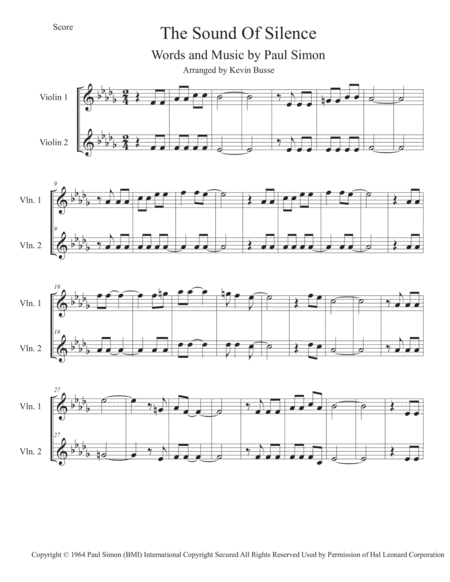 Free Sheet Music The Sound Of Silence Original Key Violin