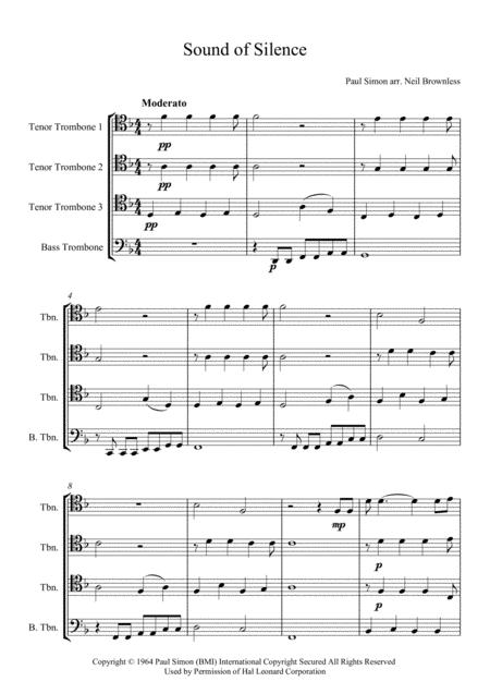 The Sound Of Silence Trombone Quartet Sheet Music