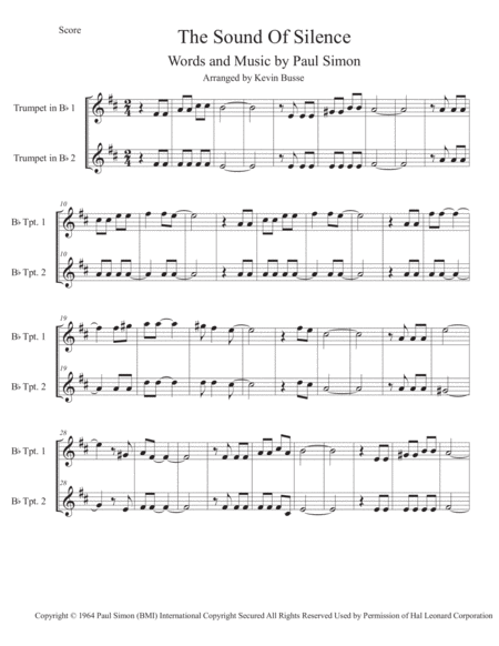 The Sound Of Silence Trumpet Duet Sheet Music